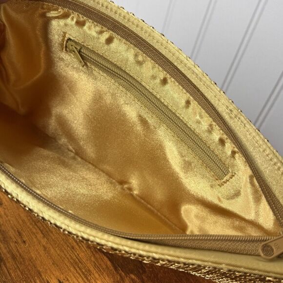 Vintage Gold Metal Mesh Evening Clutch Wristlet Zipper Closure - Picture 7 of 10